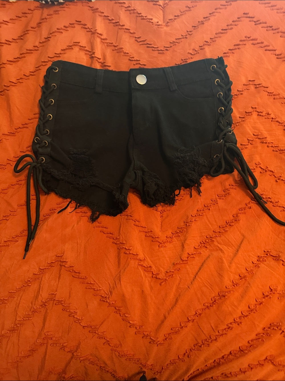 Black Lace-Up Distressed Women's Denim Shorts